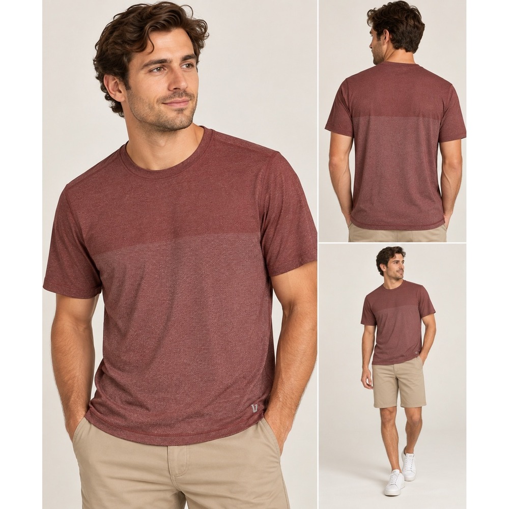 Vuori Mens Colorblock Performance Tee Shirt Large V197 Heathered Burgundy